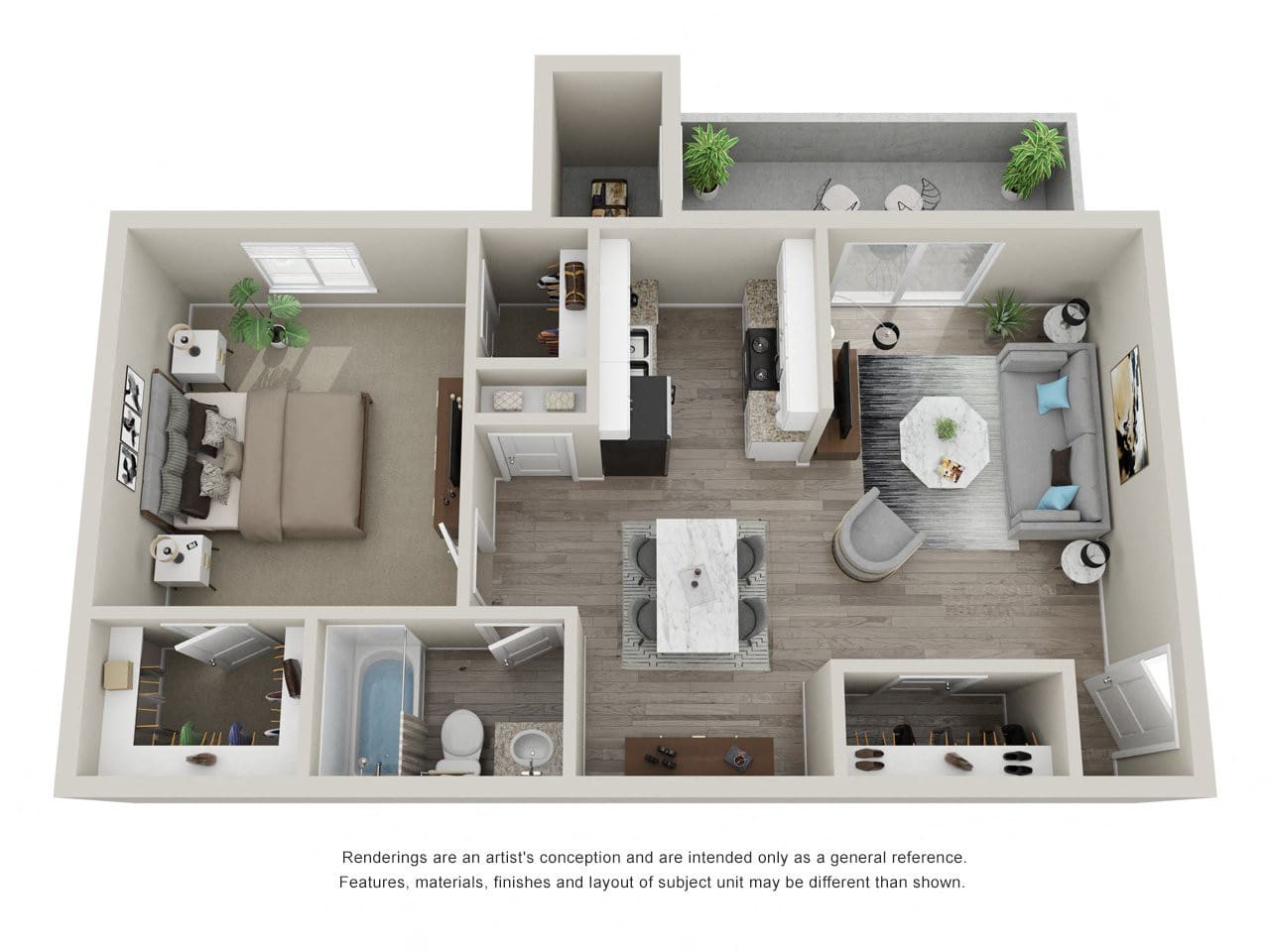 Floorplan diagram for 1 Bed 1 Bath, showing 1 bedroom